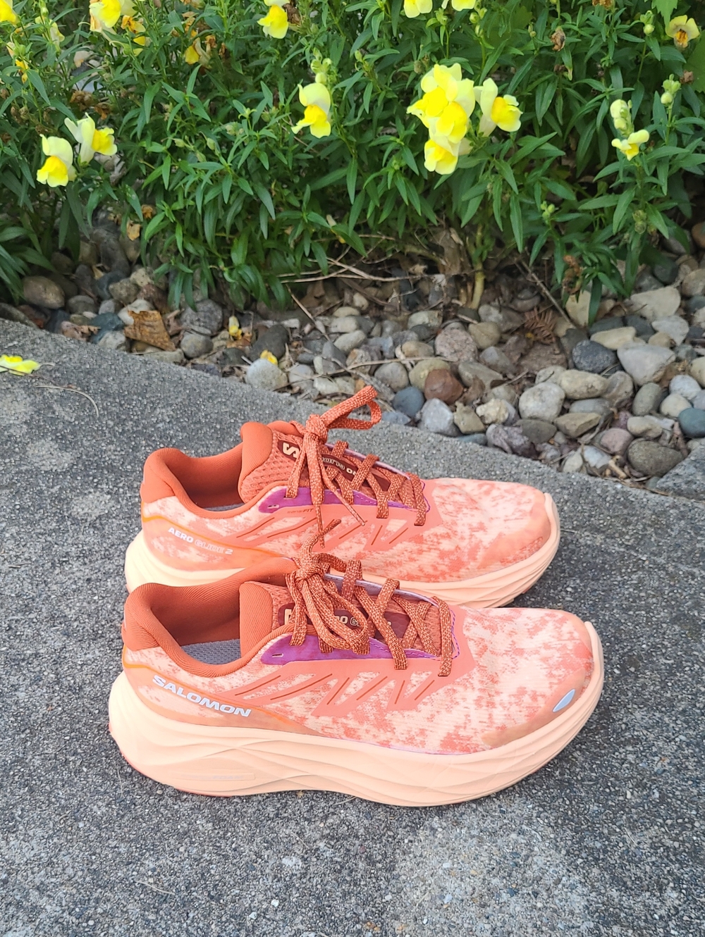 Salomon Women's Coral Orange Athletic Running Shoes with Purple Accents